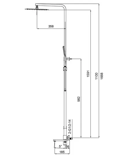 Душова система Koer KB-56010-01 KR3494, Хром - фото 2