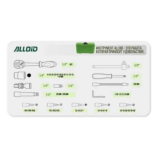 Універсальний набір інструментів Alloid 1/4, 3/8, 1/2, 218 предметів (НГ-4218П) - фото 18
