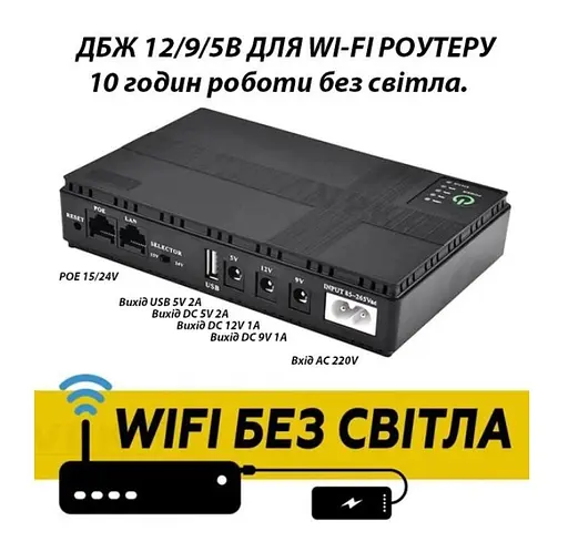 UPS ИБП бесперебойное питание для роутера/терминала ONU POE Voltronic 18W 5V/9V/12V 1A 8800mAh