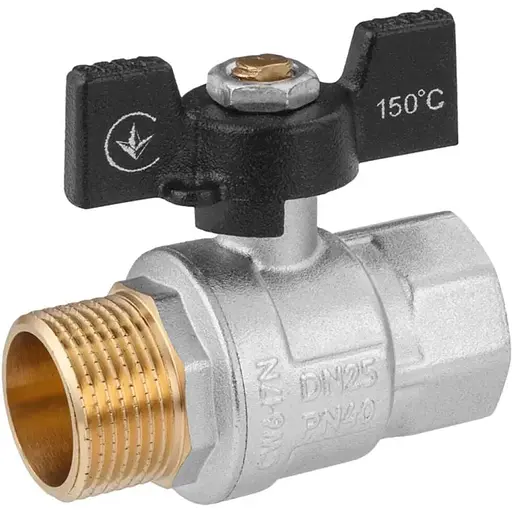 Кран кульовий Kroner 1" ВЗ PN40 метелик, нікельований (CV033212) - фото 1