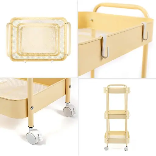 Этажерка Wall Sticker SW-00002113 мобильная трехъярусная универсальная из металла 45х30х78 см кремовая - фото 5