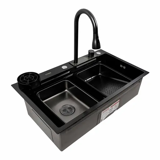 Кухонна мийка PVD чорна CM 75x46A Platinum Handmade Водоспад, Чорний - фото 3