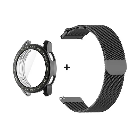 Комплект Tamister для годинника Xiaomi Mi Watch Color 2 чорний (чохол + металевий ремінець 22 мм) - фото 2