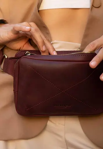 Шкіряна поясна сумка Dropbag Mini Crazy Horse бордова - фото 9