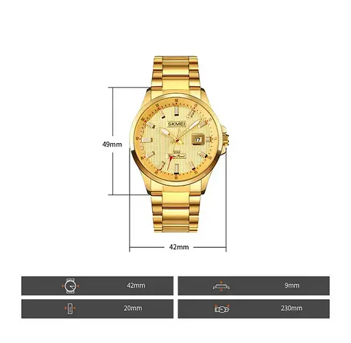 Чоловічий наручний годинник Skmei 1654 (Золотистий на сталевому браслеті) - фото 7