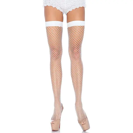 Панчохи-сітка Leg Avenue Fishnet Thigh Highs White, дрібна сітка, One Size