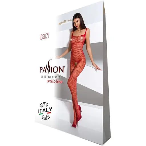 Бодістокінг Passion BS071 Red, комбінезон на бретелях - фото 5