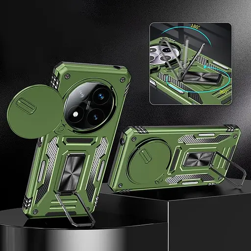 Чехол Epik ударопрочный Camshield Army Ring для Xiaomi Redmi Note 14 Pro 4G/5G/Poco X7 Оливковый/Army Green - фото 3