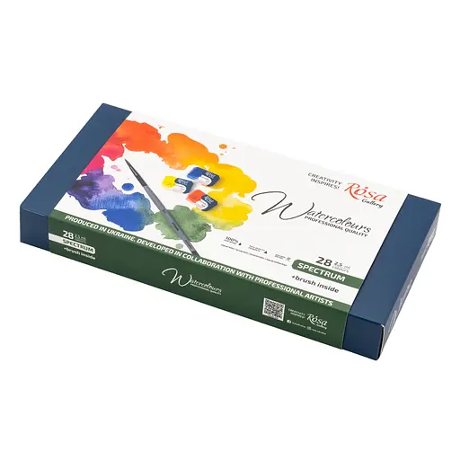 Набор акварельных красок с кистью SPECTRUM 25×2.5 мл кювета Индиго металлический пенал Rosa Gallery - фото 1