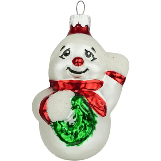 Ялинкова прикраса Санта Шоп Сніговик з вінком червоний скло (4820001180244)