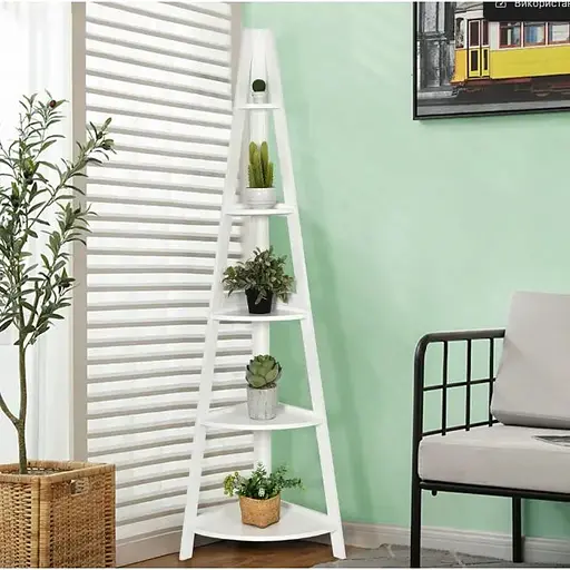 Стеллаж Costway Solo угловой для цветов белый - фото 6