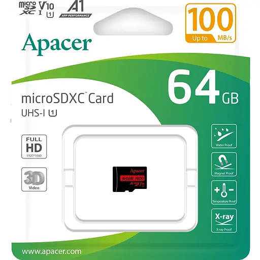 Карта пам'яті Apacer MicroSDHC 64 GB Class 10 UHS-I/U1 R100 AP64GMCSX10UB-RA [148702] - фото 2