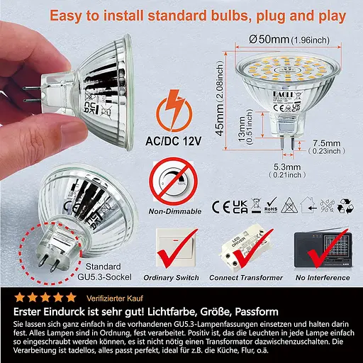 EACLL GU5.3 LED 4000K, 6 Вт Замінює галогенну лампу MR16 потужністю 50 Вт - фото 4