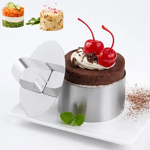 Кругла форма кулінарне кільце з виштовхувачем для викладки/вирубки мусів, салатів і гарнірів з нержавіючої сталі Ø 8 H 4 см Сріблястий 88068 - фото 2