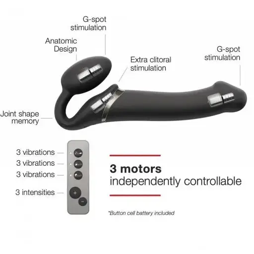 Безремневий страпон Strap-On-Me Vibrating Black L регульований з вібрацією та з пультом ДК діаметр 3.7 см - фото 5