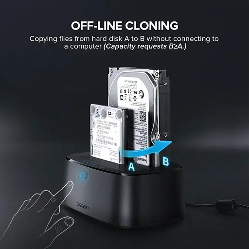 Док-станція Ugreen CM198 USB 3.0 to SATA Dual-Bay Hard Drive Duplicator/Cloner EU(UGR-50857) - фото 4