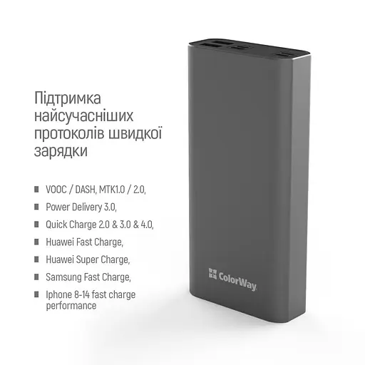 Павербанк ColorWay Gray 20 000 mAh / 22.5 Вт (CW-PB200LPH3GR-PDD) - фото 5