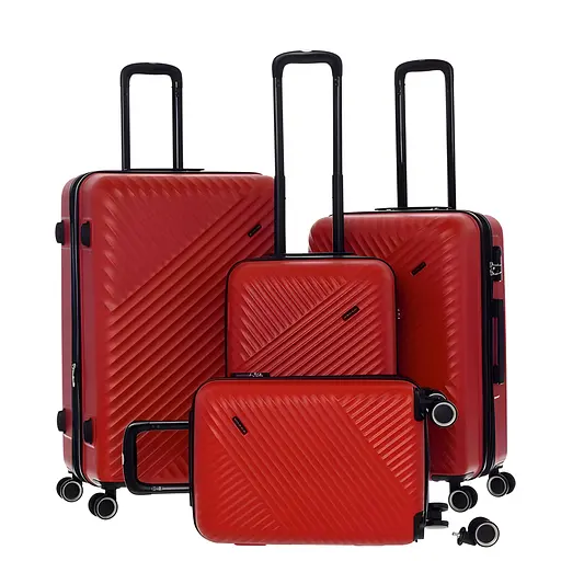 Набор чемоданов 4в1 пластик с кодовым замком и телескопической ручкой красный (635)