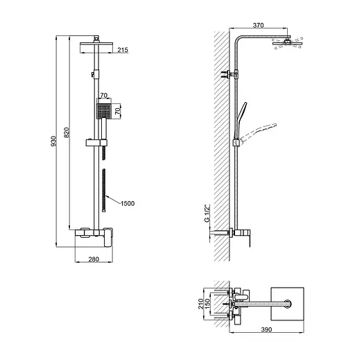 Душова система для кабіни Qtap Capricorn на три споживача (з виливом) 53103KNC Chrome, Хром - фото 2