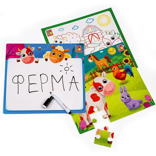 Развивающий набор 4 в 1 Ферма VT2002-01 пазл, раскраска, маркер - фото 2