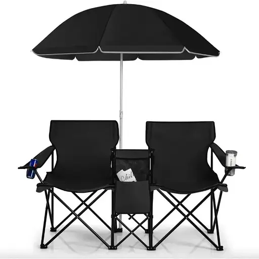 Комплект раскладных стульев Costway Parma с зонтиком черный - фото 4