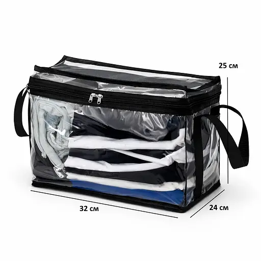 Набор прозрачных сумок ORGANIZE для вещей 3 шт (черный) - фото 3