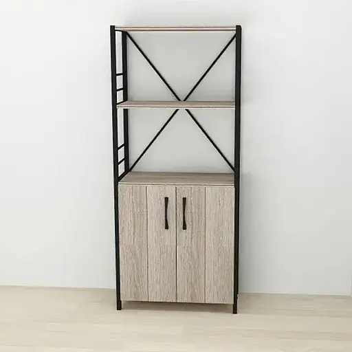 Етажерка 3/60 Ferrum-decor Серії Конект із тумбою 144x60x28 Чорний ДСП Сонома Трюфель (FRD-104446)