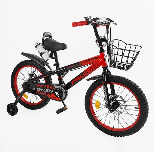 Велосипед 2-х колёсний 18" FL-18214 Corso Falcon стальная рама, дисковые тормоза, доп. колеса, звонок, корзинка, собран на 85% - фото 1