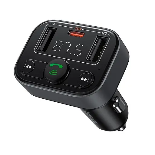 Адаптер автомобильный Baseus S-09 Lite Series Car FM Transmitter Cluster |2USB/1Type-c, PD/18W| - фото 2