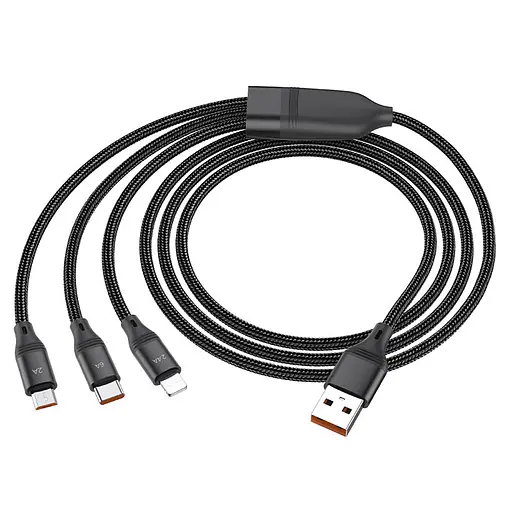 Дата кабель Hoco U104 Ultra 6A 3in1 Lightning-MicroUSB-Type-C (1.2m) Чорний - фото 4