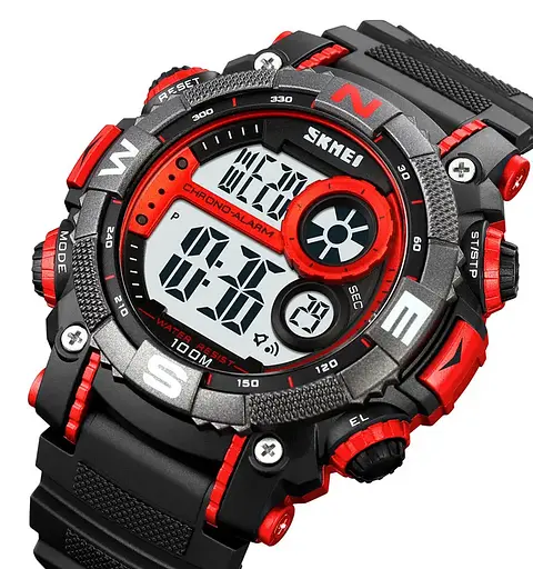 Чоловічий наручний кварцовий годинник Skmei 1887 (Чорний з червоним) - фото 2