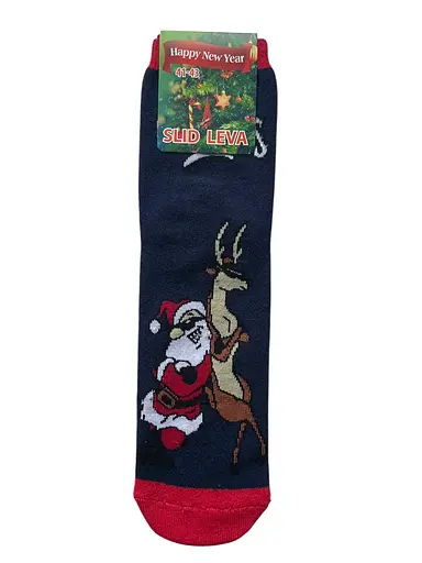 Чоловічі Новорічні шкарпетки "Санта з оленем" сині 123020 - фото 1
