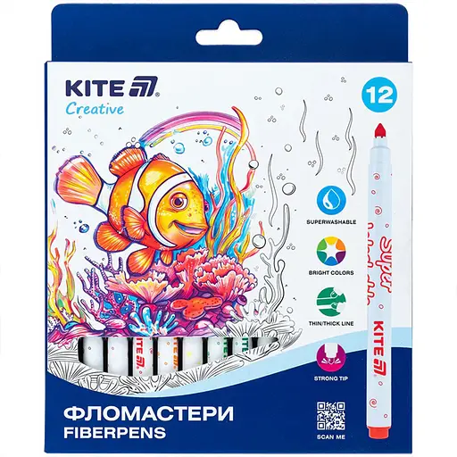 Фломастери Kite Creative Superwashable 12 кольорів (K-1152)