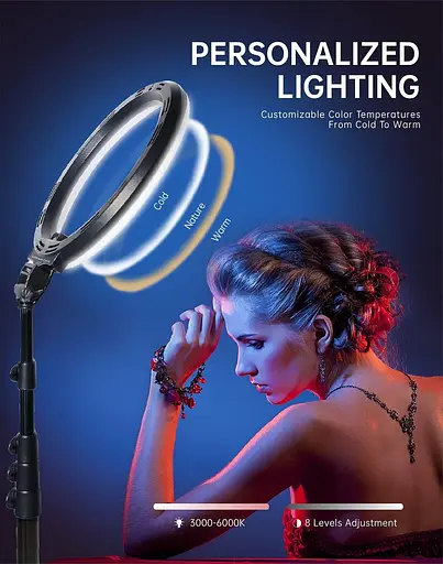 Кольцевой светильник Railee со штативом Светодиодный кольцевой светильник RGB 25,9 см со штативом для камеры - фото 2