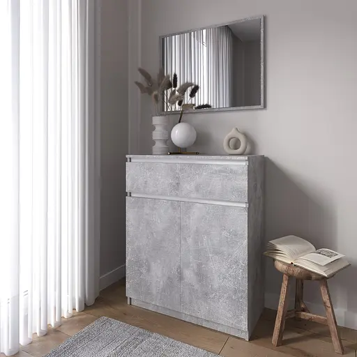 Комод тумба Vays R-23 Бетон-Белые планки, с ящиком и отделением с полками, без ручек, ЛДСП, 80×40×98 см - для спальни, прихожей