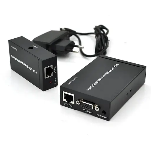 Активный удлинитель VGA сигнала до 300m по витой паре Cat5e/6e, 1080P, Black, BOX