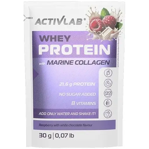 Протеїн ActivLab Whey Protein with Marine Collagen, 30 грам - Білий шоколад-малина