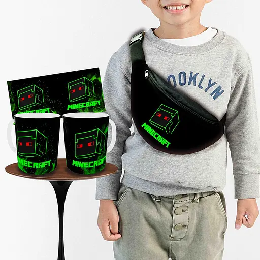 Набор: детская сумка-бананка+кружка Майнкрафт Крипер "Minecraft" 32х15см,бананка мальчику через плечо (00880)