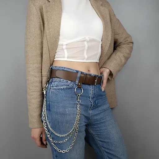 Ремень коричневый с цепочкой кожаный HC-4063 (120 см) - фото 6