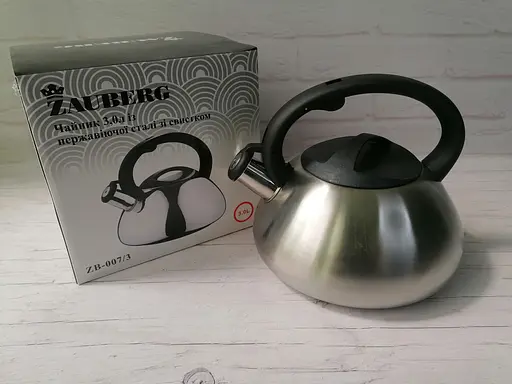 Чайник Zauberg з нержавійки та свистком чорна ручка 3 л ZB-007 001 - фото 3