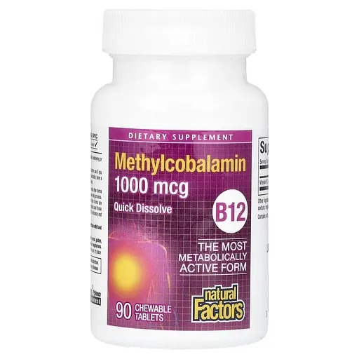 Вітамін B12 Natural Factors Methylcobalamin 1000 mcg, 90 жувальних таблеток для підтримка нервової системи - фото 3