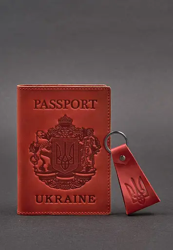 Подарочный набор кожаных аксессуаров с украинской символикой коралл. - фото 3