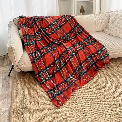 Плед Love You Классическая клеточка 150x200 см велсофт красный (9115) - фото 1