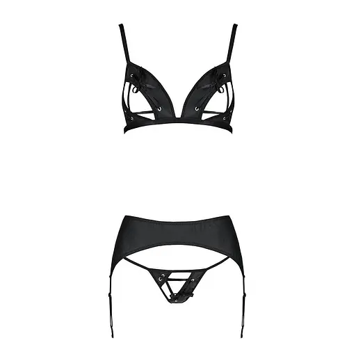 Комплект із еко-шкіри Passion Miley Set black: трусики L/XL - фото 3