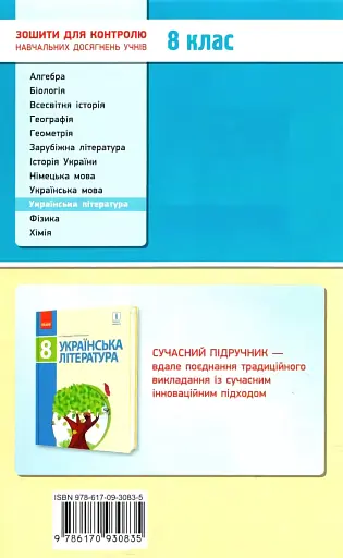 Контроль навчальних досягнень. Українська література 8 клас