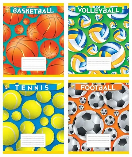 Зошити учнівські 12 аркушів коса лінія Тверда 43108 М'ячики, 25 шт. в упаковці