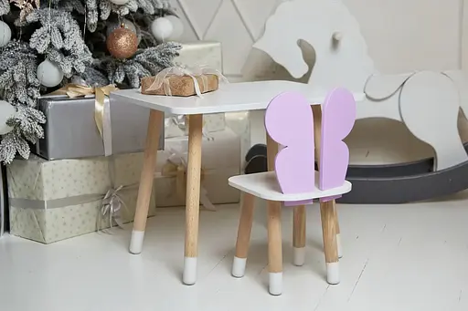 Дитячий прямокутний столик (Білий) та стільчик Метелик (Фіолетовий) - фото 4