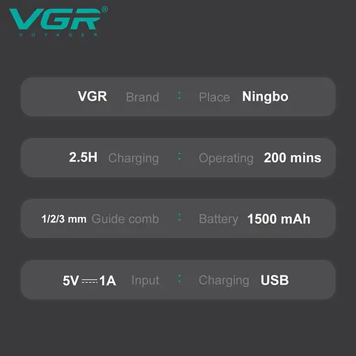 Тример акумуляторний для волосся, бороди та вусів VGR V-985 LCD (4 насадки) Чорний - фото 7