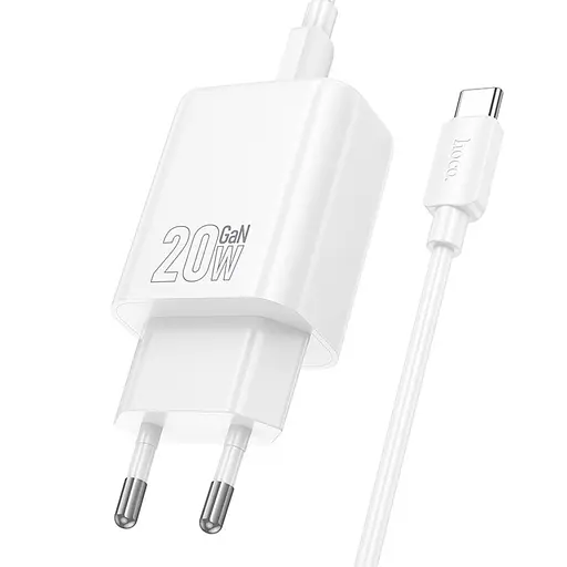 МЗП Hoco N61 Gentle PD20W+QC3.0 (1USB-A/1C) + кабель Type-C to Type-C White - фото 3