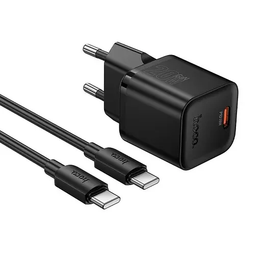 Адаптер сетевой HOCO C to C cable Ingenious single port PD charger set N64 |1Type-C, 20W/3A, PD/QC| - фото 1